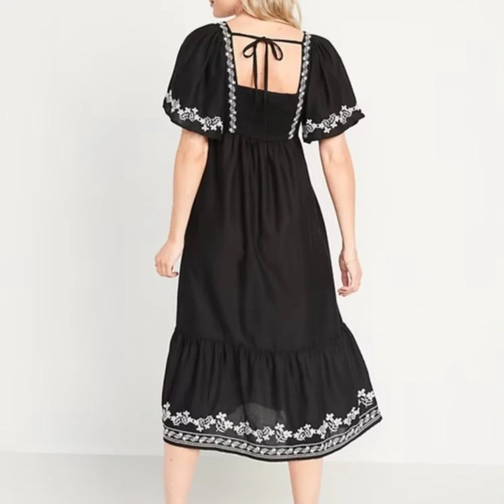 Old Navy Black Midi Dress with White Embroidery - Picture 2 of 5